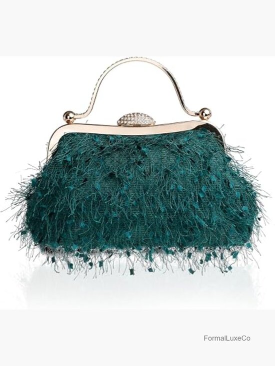 Handbags - Fluffy Feather Tassel Evening Clutch Purse with Chain Strap